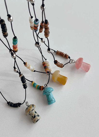 머쉬룸 원석 버섯 끈목걸이 매듭목걸이 4color